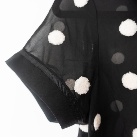 ModCloth Black Polka Dot Peter Pan Collar Sheer Short Sleeve Blouse Size M - Picture 4 of 4